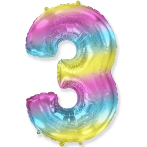 Гелиевая фольгированная цифра ''3'' градиент радуга