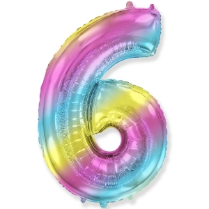 Гелиевая фольгированная цифра ''6'' градиент радуга