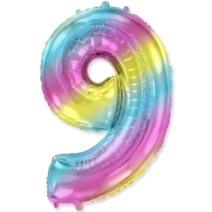 Гелиевая фольгированная цифра ''9'' градиент радуга